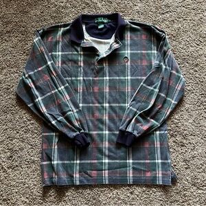 Knights of Round Table Plaid Long Sleeve Polo